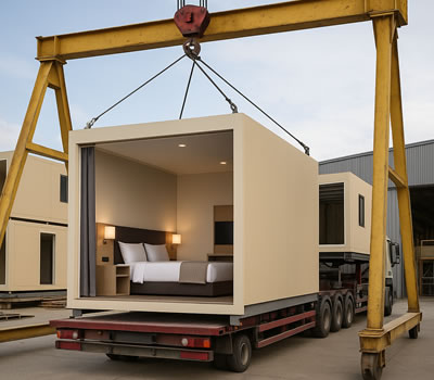 Modular hotel room construction company UK manufacturing turnkey hotel pods